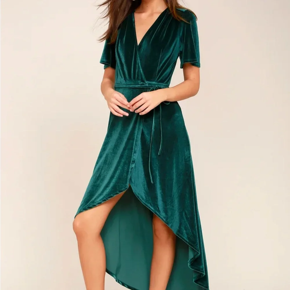 Lulus teal green velvet high-low wrap dress size S - Picture 7 of 8